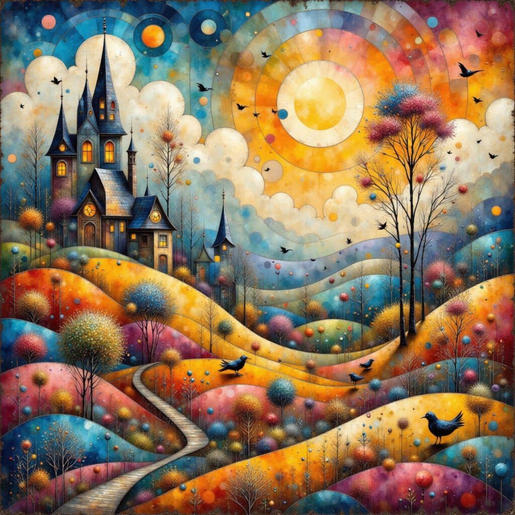 Abstract Polka Dot Landscape Matte Painting