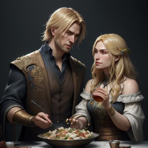 Girl Feeds Potpourri to Brother: Art Nouveau Portrait