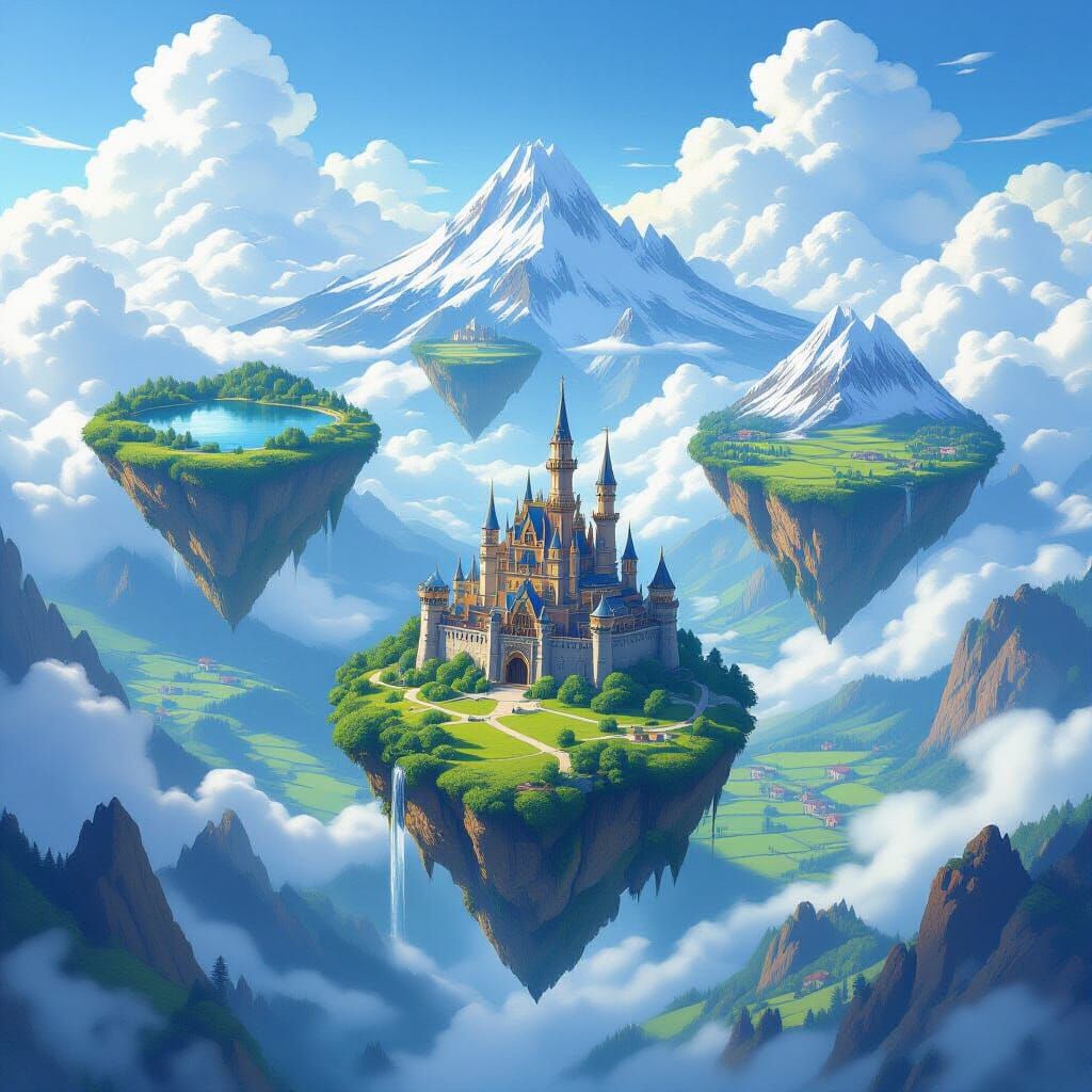 Floating Islands with Castle in Fantasy Style