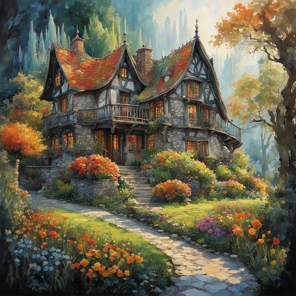 Vibrant Antoni Gaudi-Inspired Village in Whimsical Digital W...