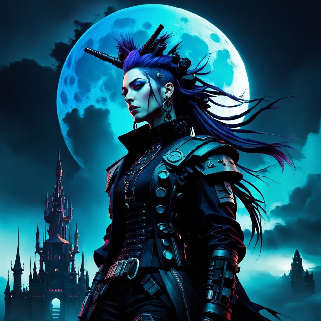 Dramatic Cybergoth Portrait in Dark Fantasy Setting