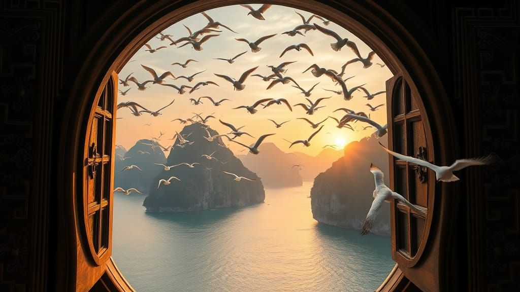 Ancient Wooden Window Frames Ha Long Bay's Ethereal Beauty