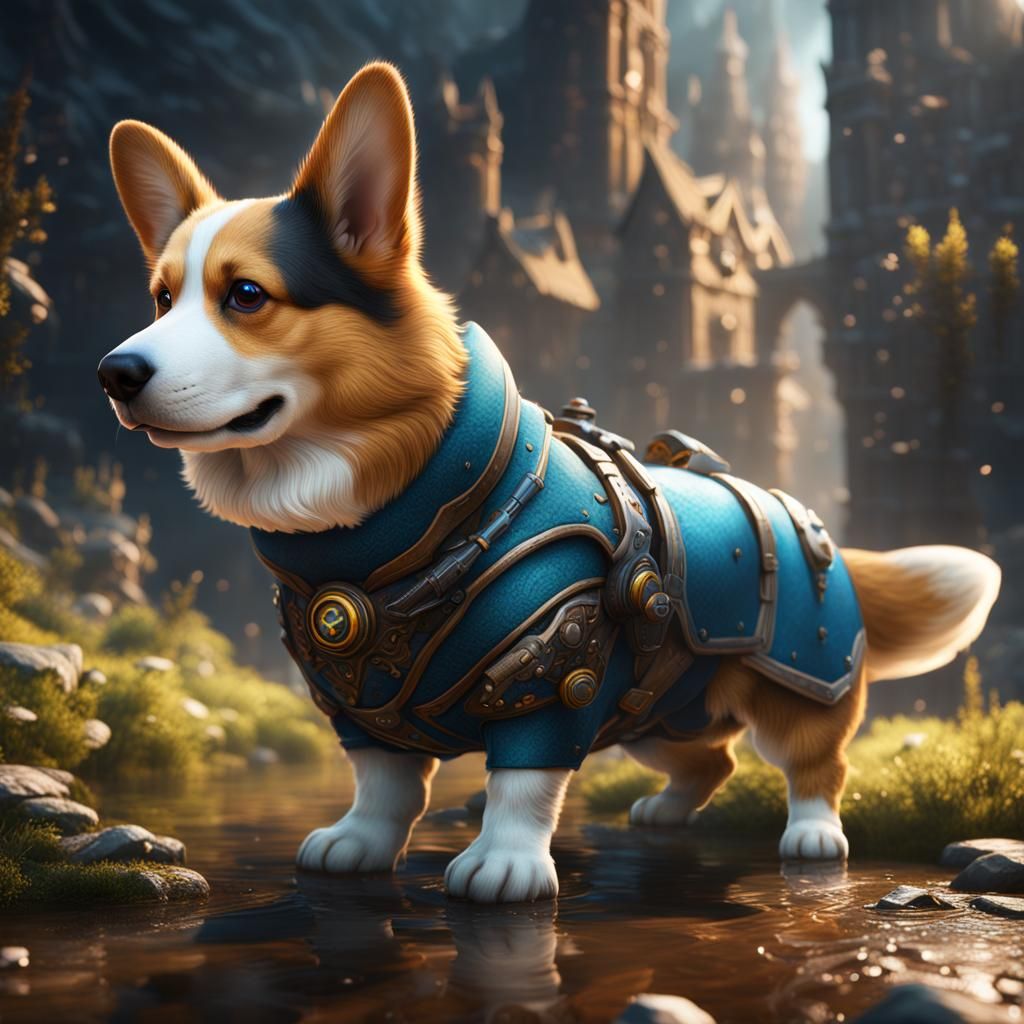 Fantastical Corgi Matte Painting in Deep Color