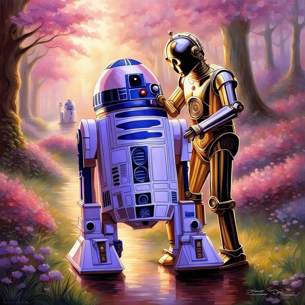 C-3PO and R2-D2 Romantic Poster in Ethereal Style