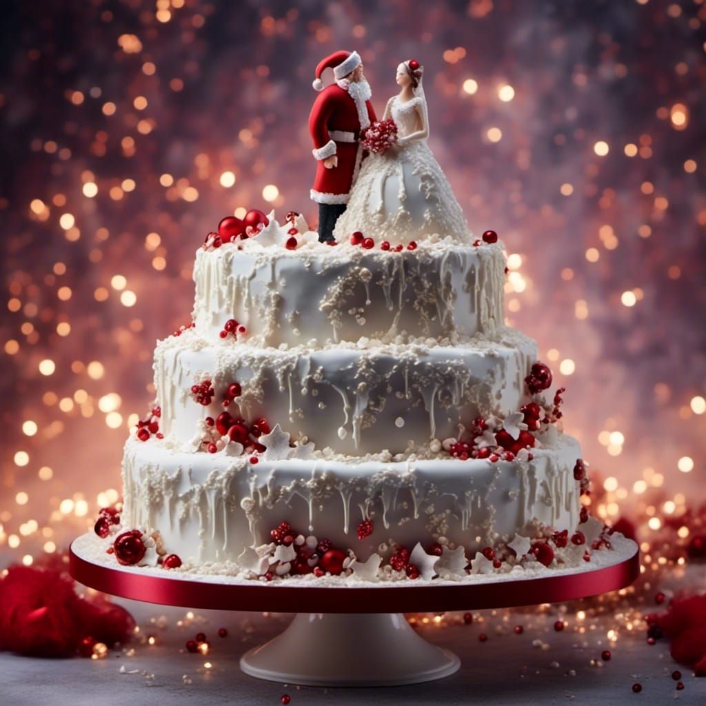 Festive Wedding Cake with Groom and Bride Figurine