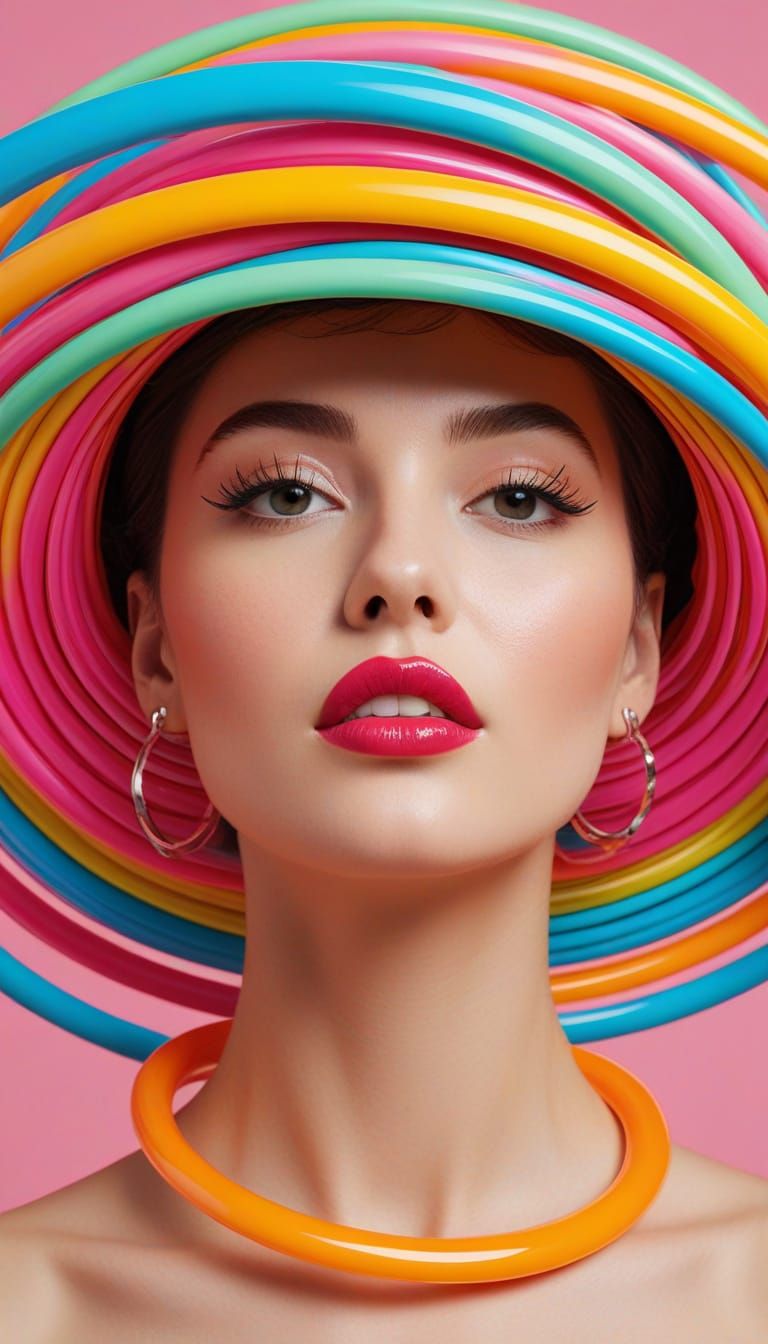 Whimsical Hula Hoop Cap in Retro Pop Art Style