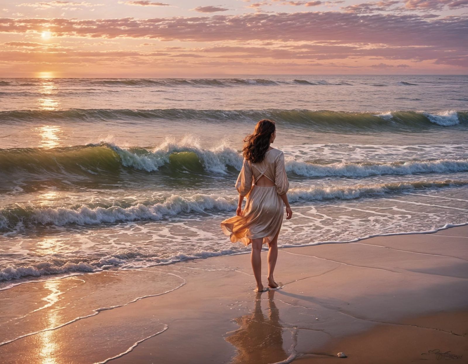 Sunrise Beach Scene in Splash Art Style