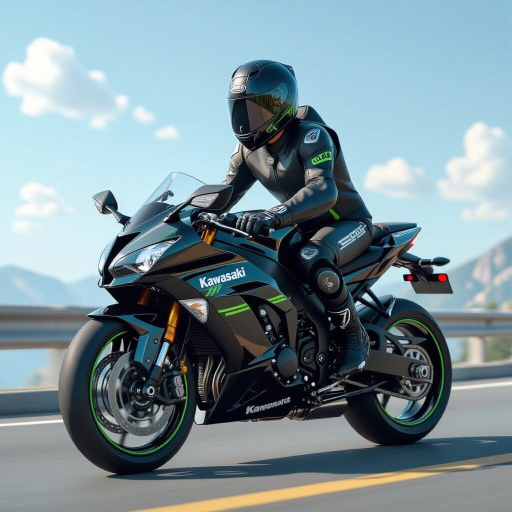 Kawasaki Sports Bike Jump in Futuristic Style