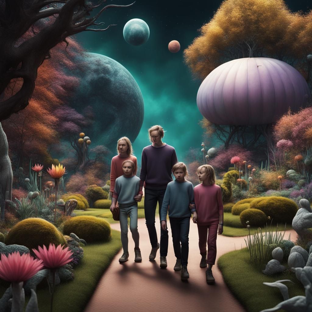 Otherworldly Family Arrives in a Colorful Garden