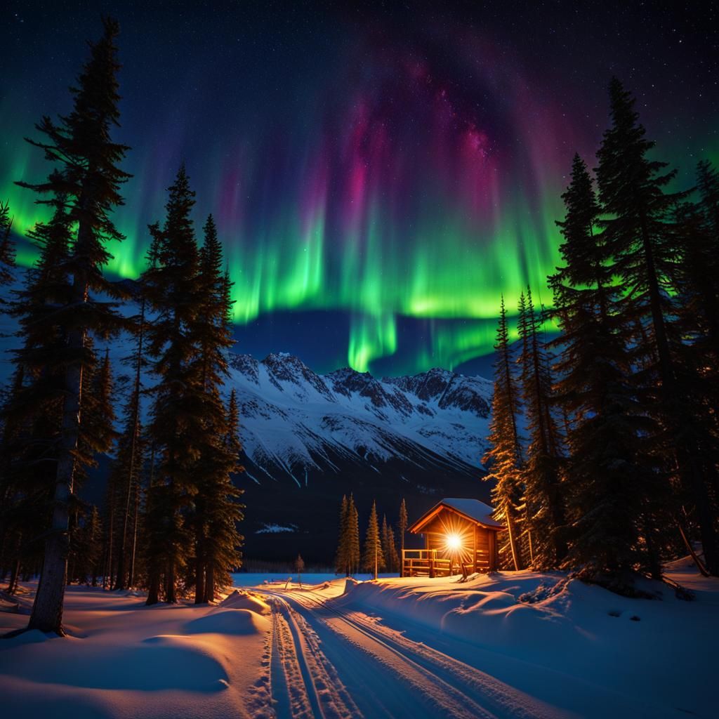Aurora Borealis and Stars Over Alaska