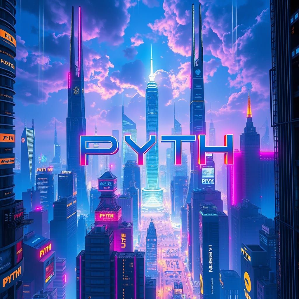 Futuristic Crypto Cityscape With PYTH In Sky