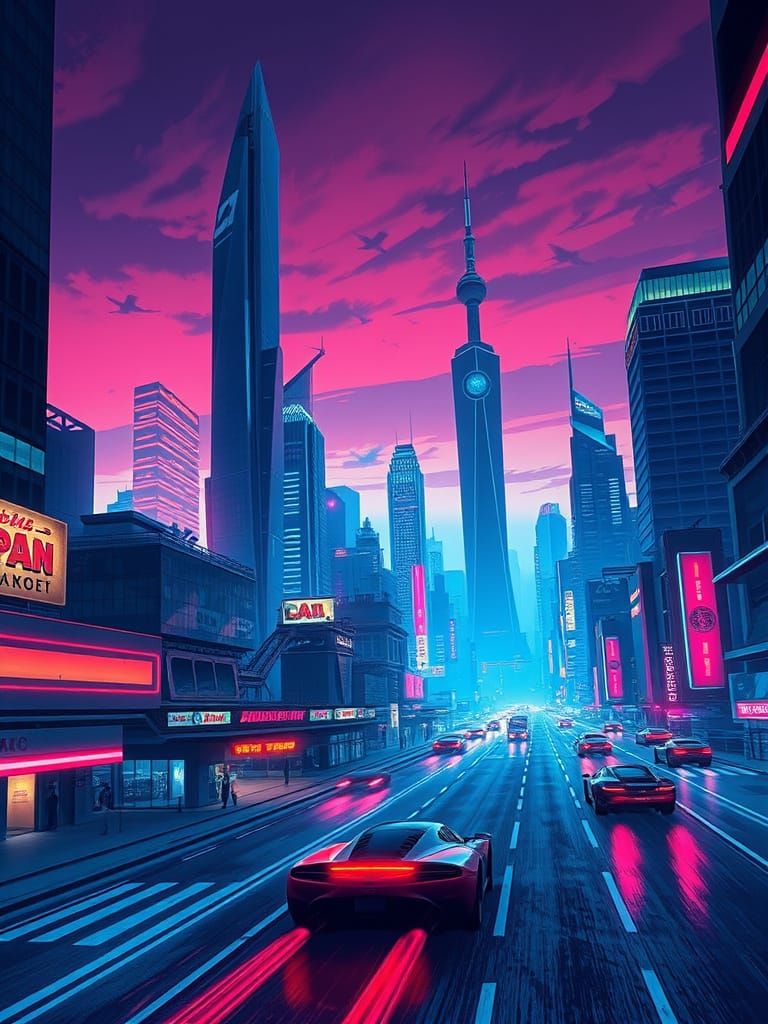 Cyberpunk Cityscape at Dusk