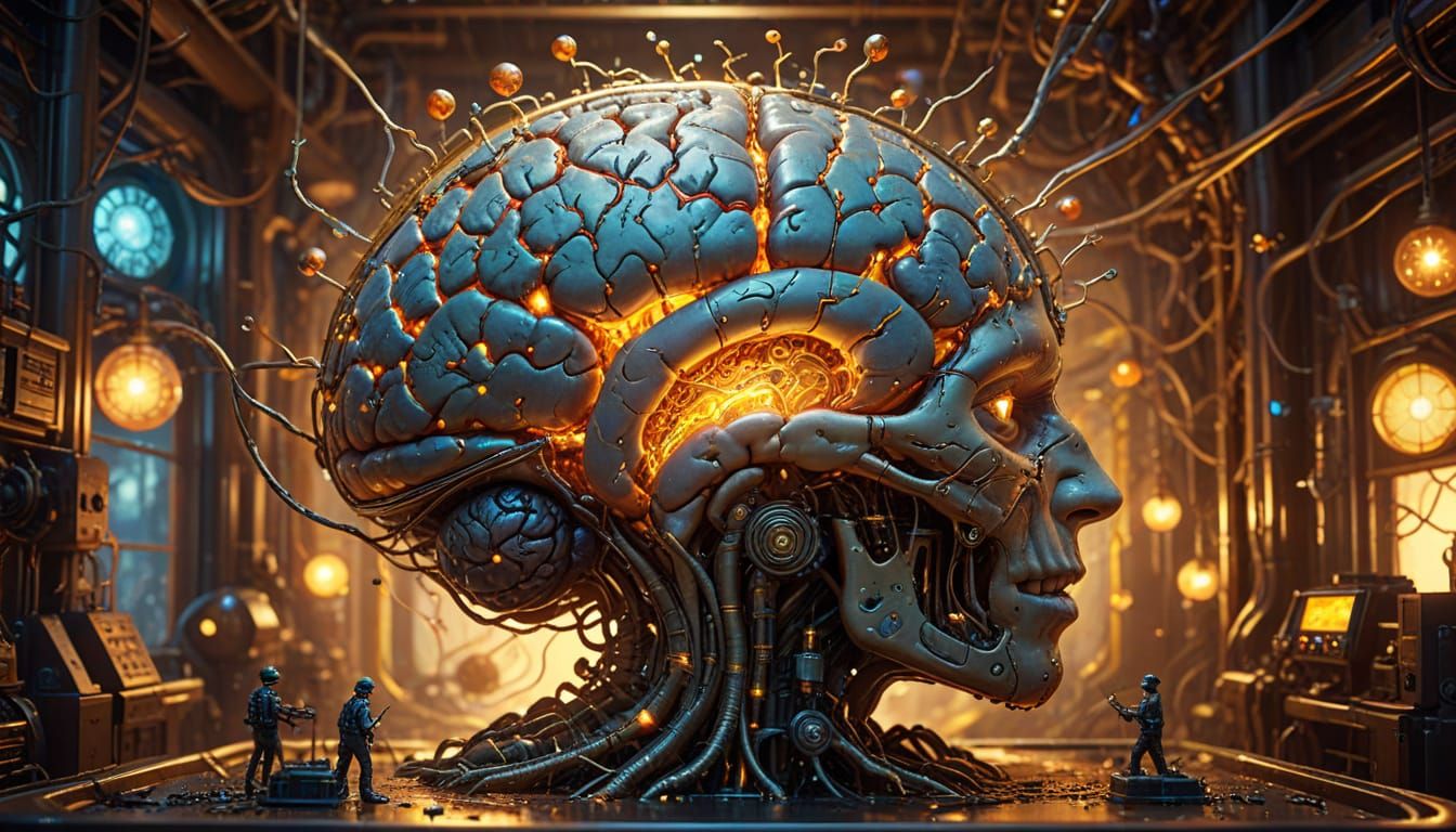 Brain City: Steampunk Neurons in Hyperrealistic Style