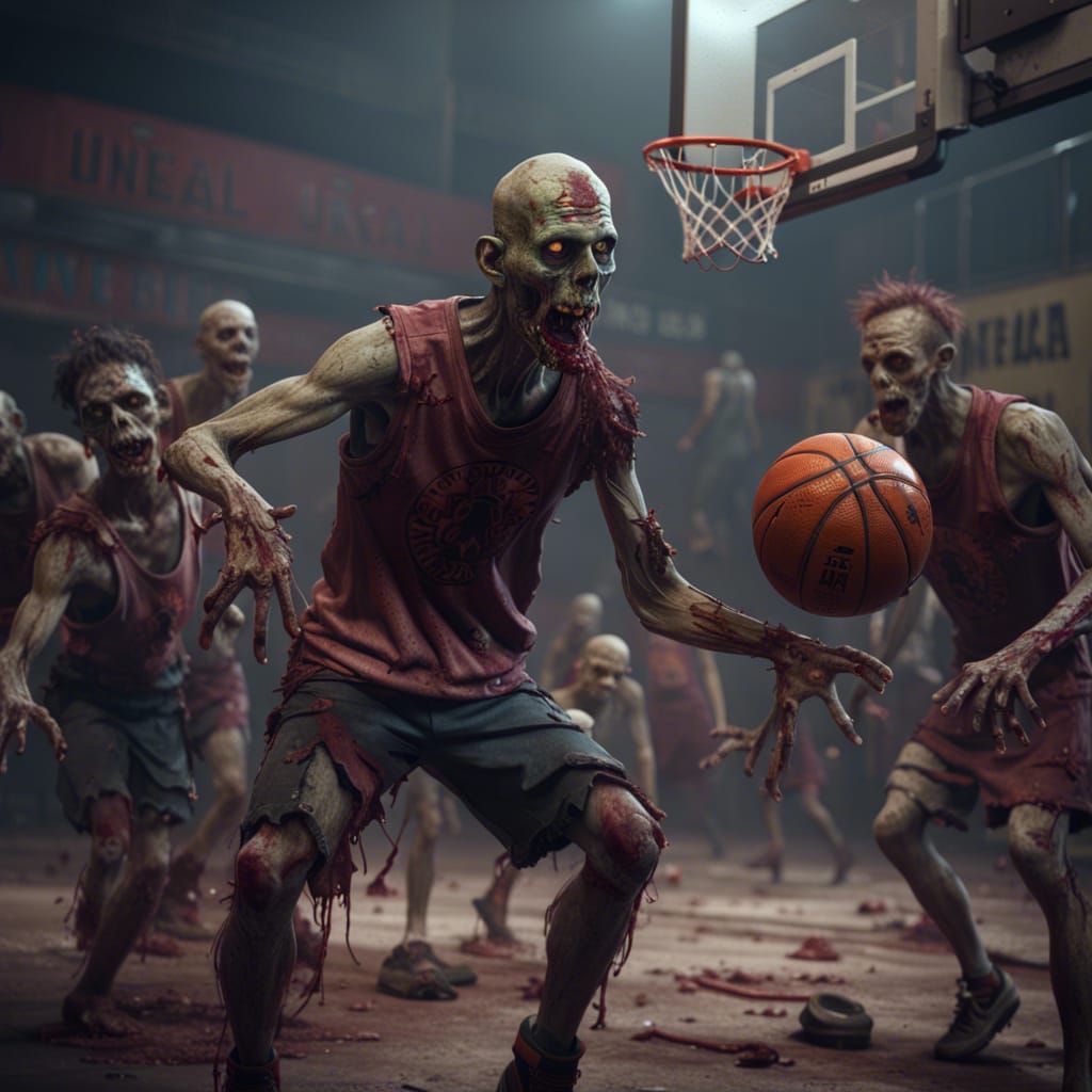 Zombies Playing Basketball: Fantasy Concept Art