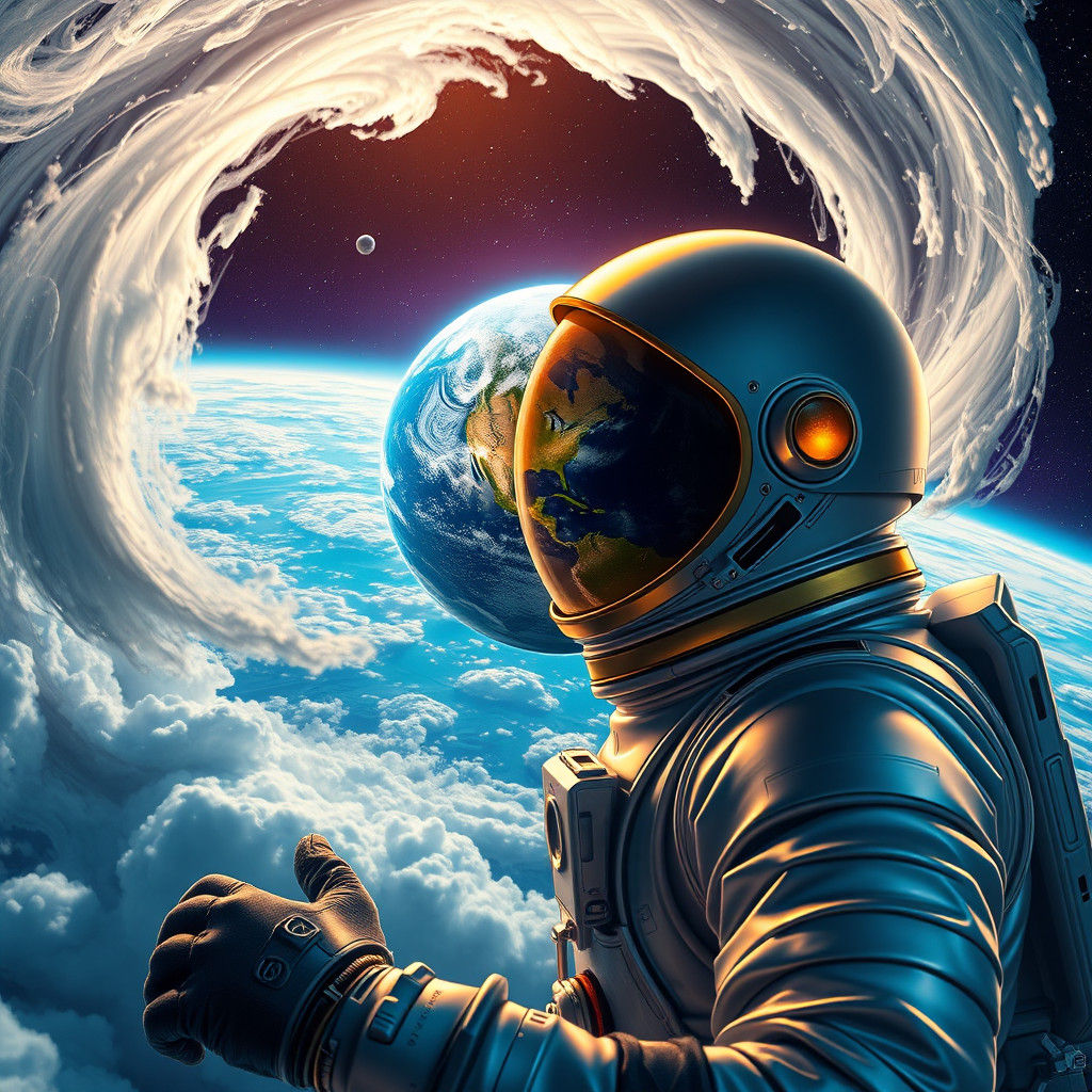 Astronaut Gazing at Earth: Fantasy Concept Art