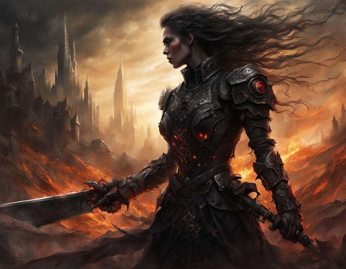 Cyberpunk Goddess in Apocalyptic Landscape