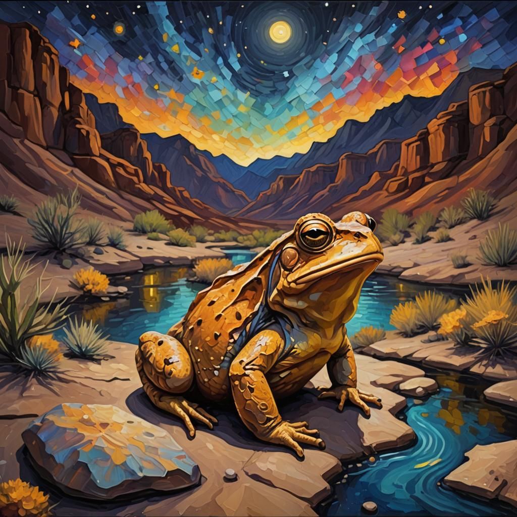 Desert Toad in Starry Canyon, Impasto Style