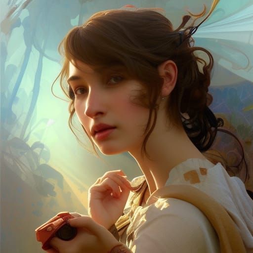 Joyful Portrait in Hyperdetailed Art Nouveau Style