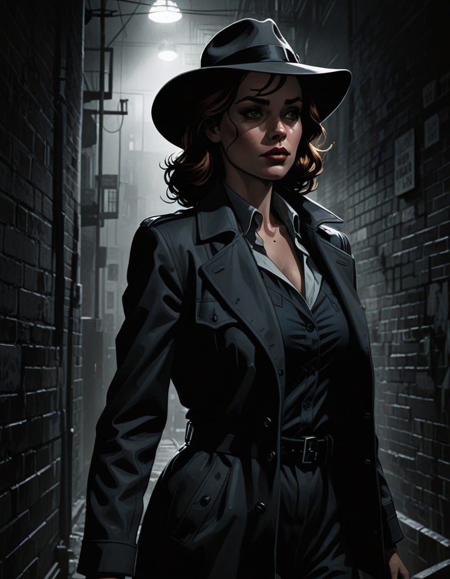 Dark Alley Investigation in Film Noir Style