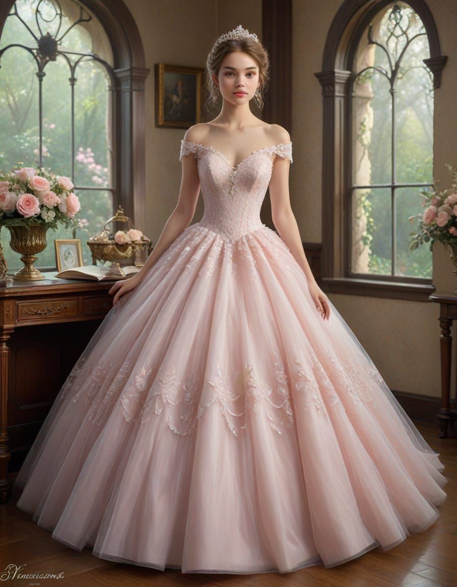 Ethereal Pink Tulle and Lace Ballgown for Debutante