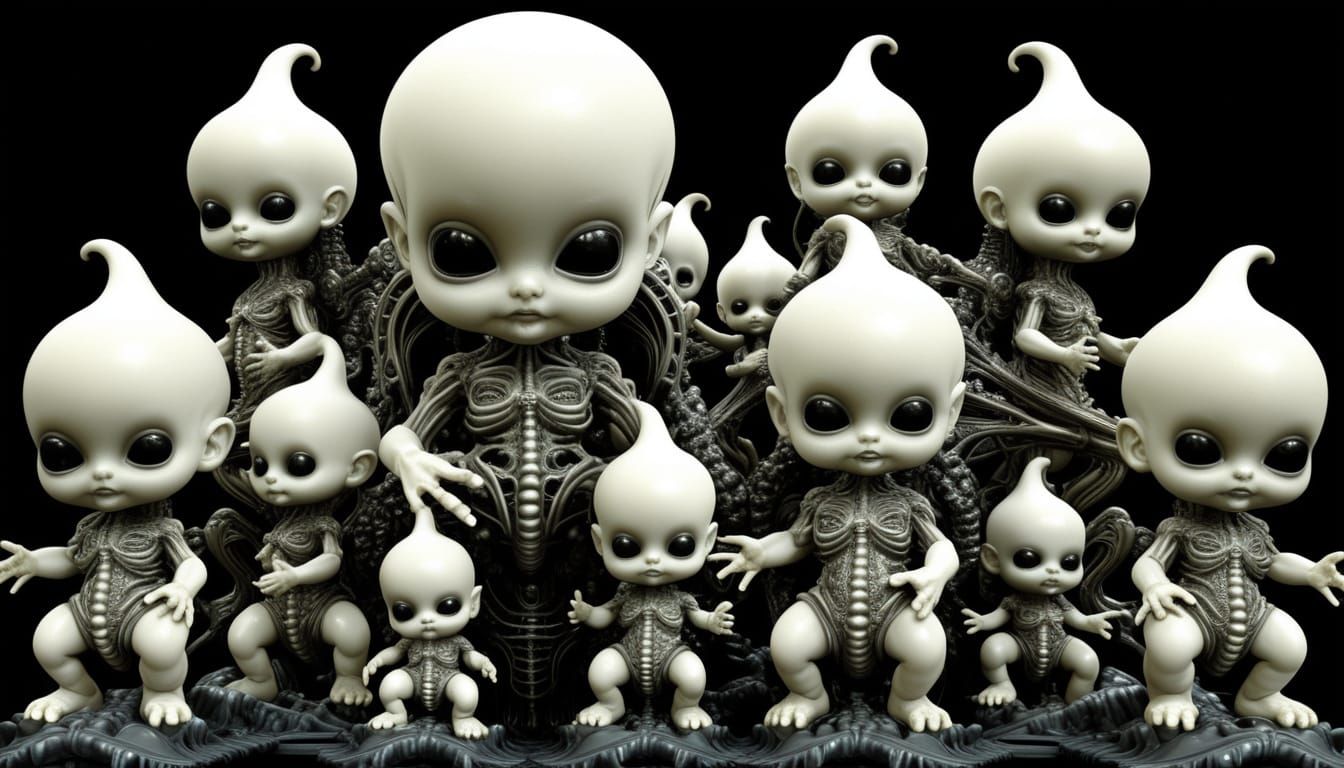 Giger Babies and Kewpie Hybrids in Mandelbulb Style