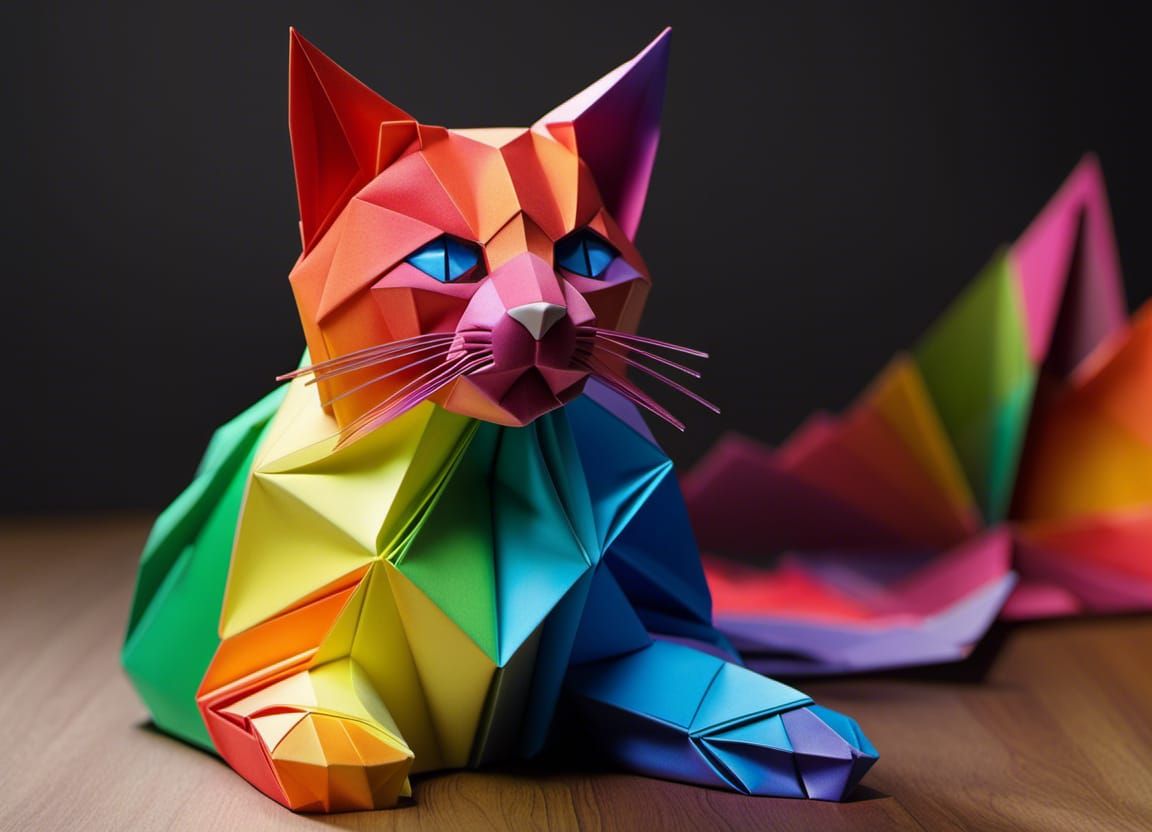 Vivid rainbow cat origami