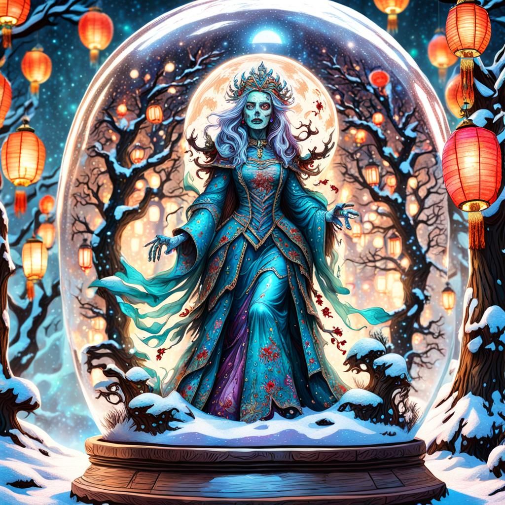 Zombie Queen in Snow Globe with Chinese Lanterns