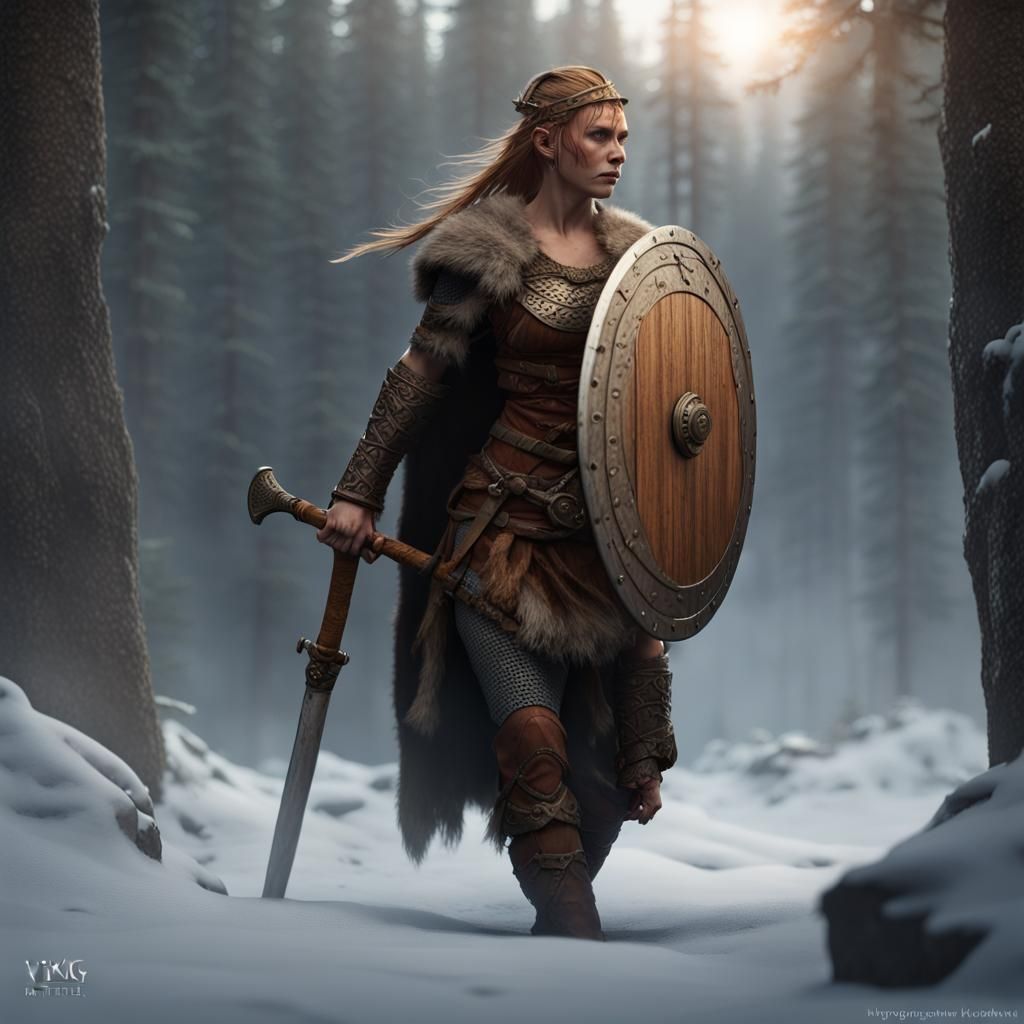 Viking Woman on Battlefield, Dark Fantasy Concept Art