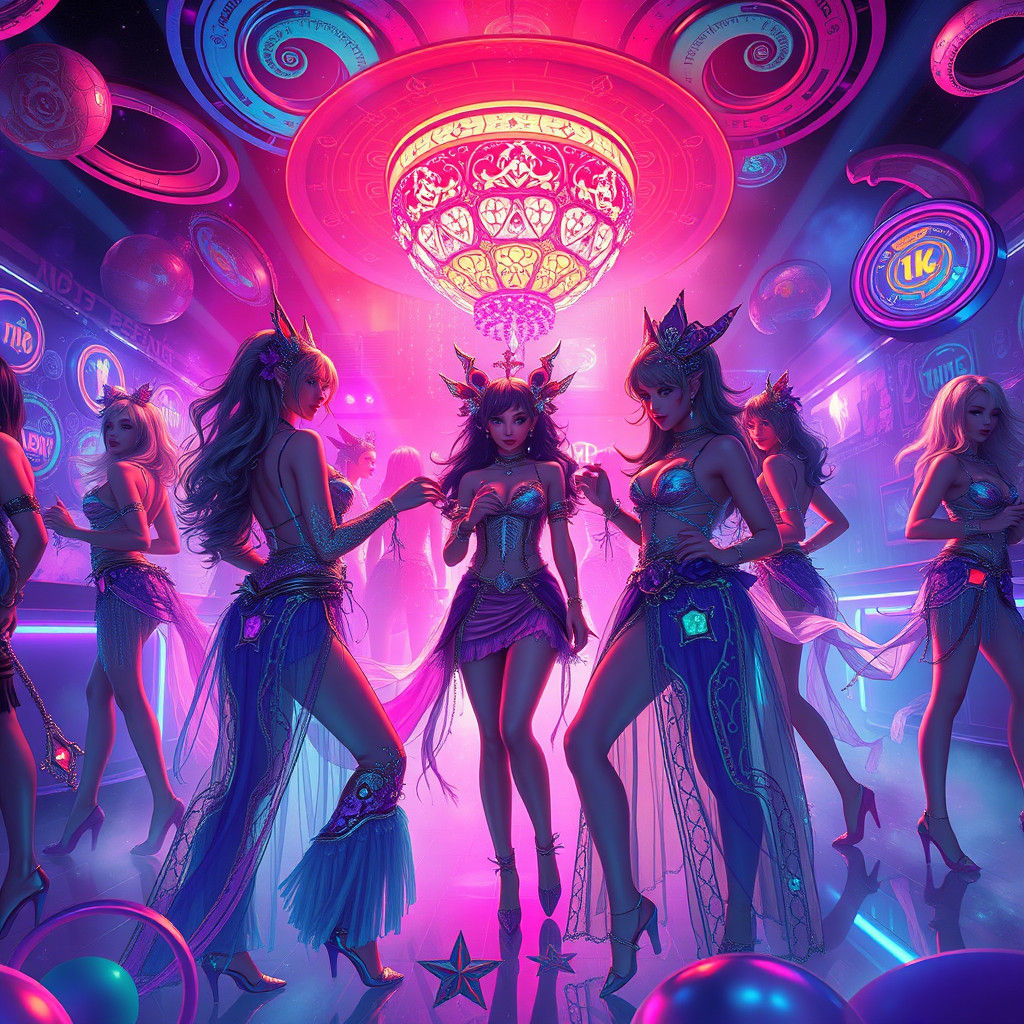 Girls Dancing in a Neon Club, Fantasy Concept Art