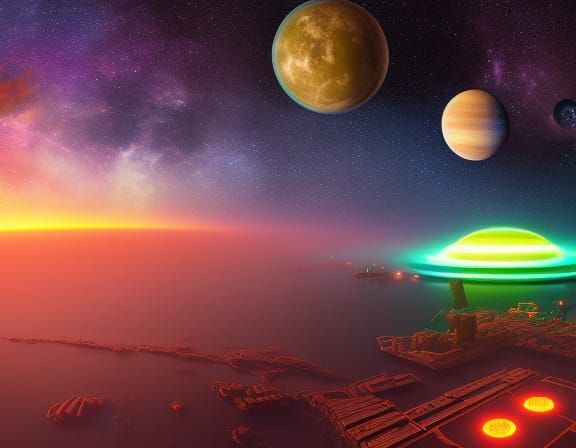 Neon Galaxy Planets in Detailed Matte Painting