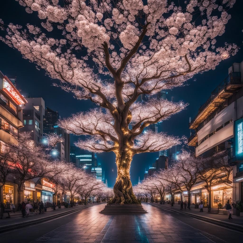 Blossoming Supertree Illuminates Busy City Night
