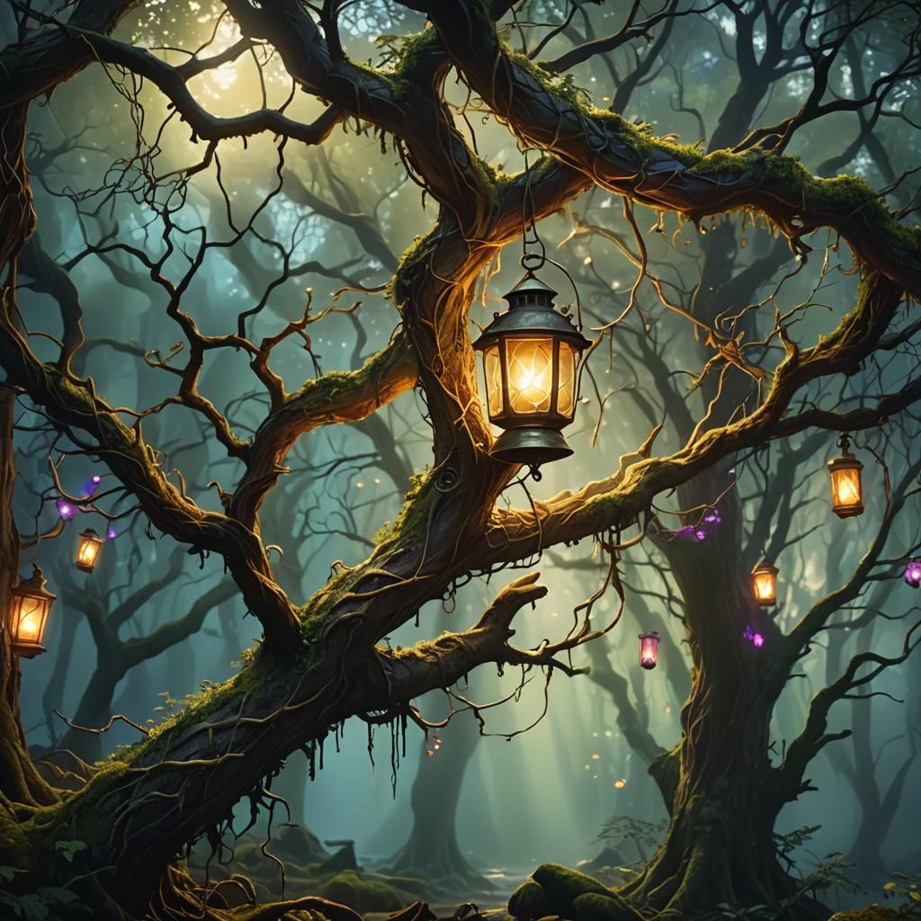 Mystical Forest Lantern in Magical Realism