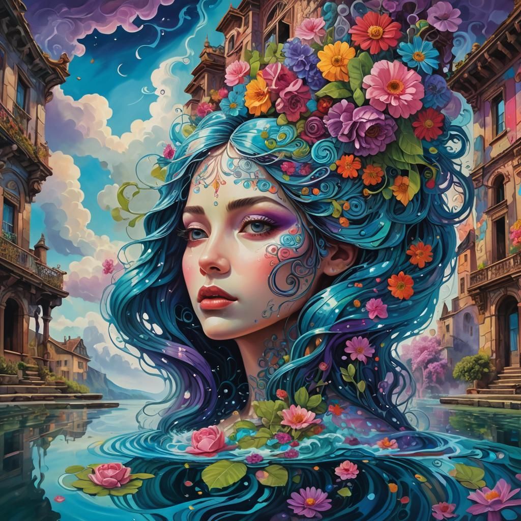 Surreal Face Melds with Dreamlike Landscape