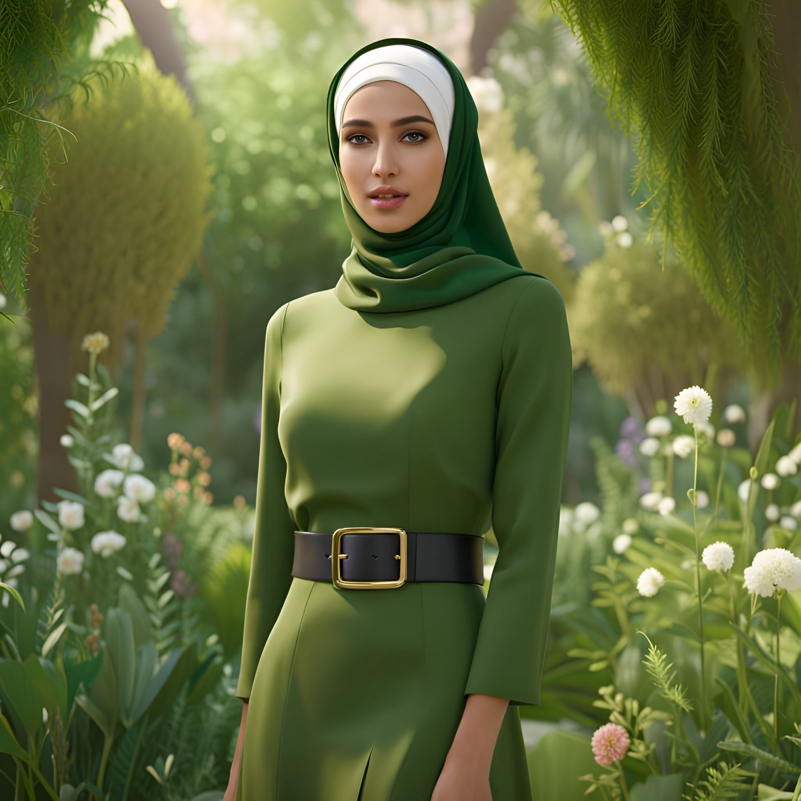 Muslim Girl in Garden, Hyperdetailed Digital Art