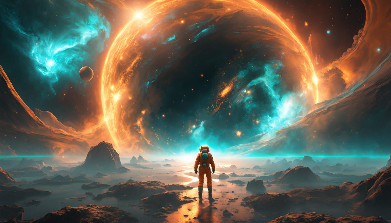 Ethereal Cosmic Odyssey in Vibrant Art Nouveau Style