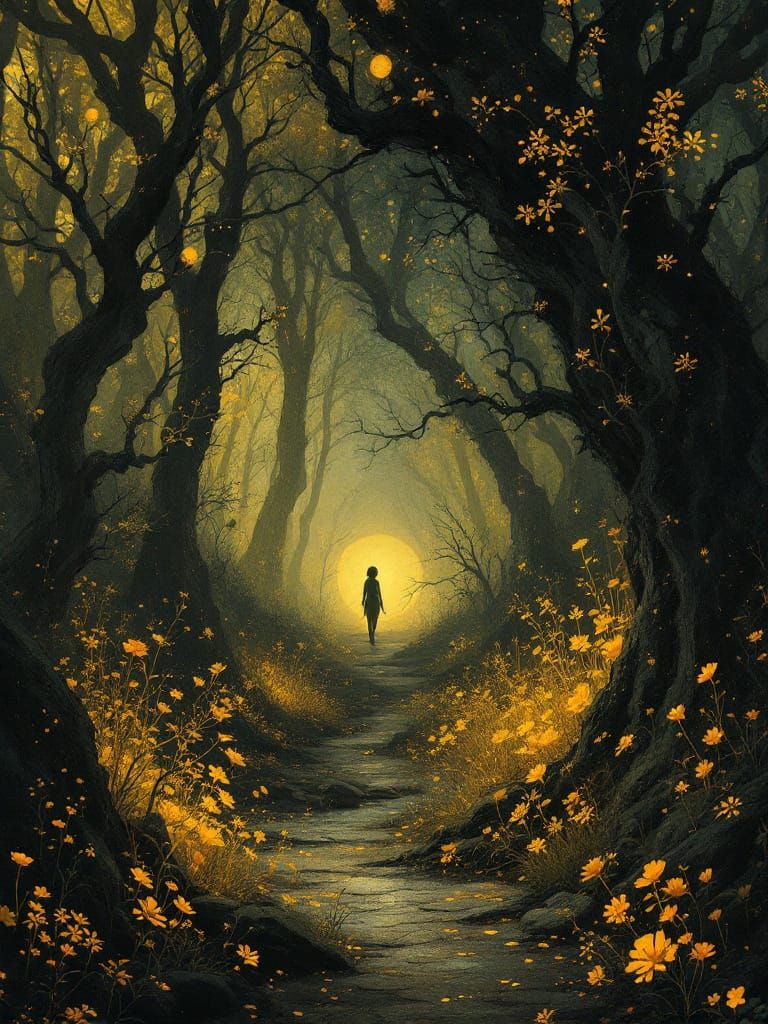 Mystical Elven Woods in Luminescent Tempera Style