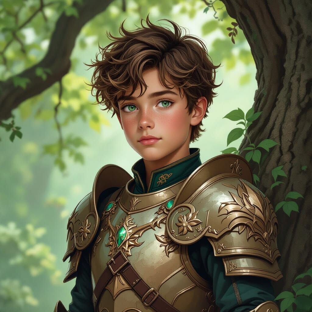Fantasy Teen in Armour Amidst Ancient Trees