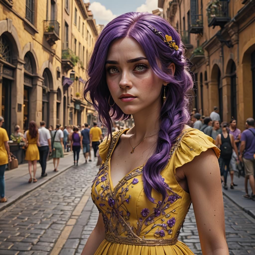 Beautiful Girl with Purple Hair in 3D Digital Art