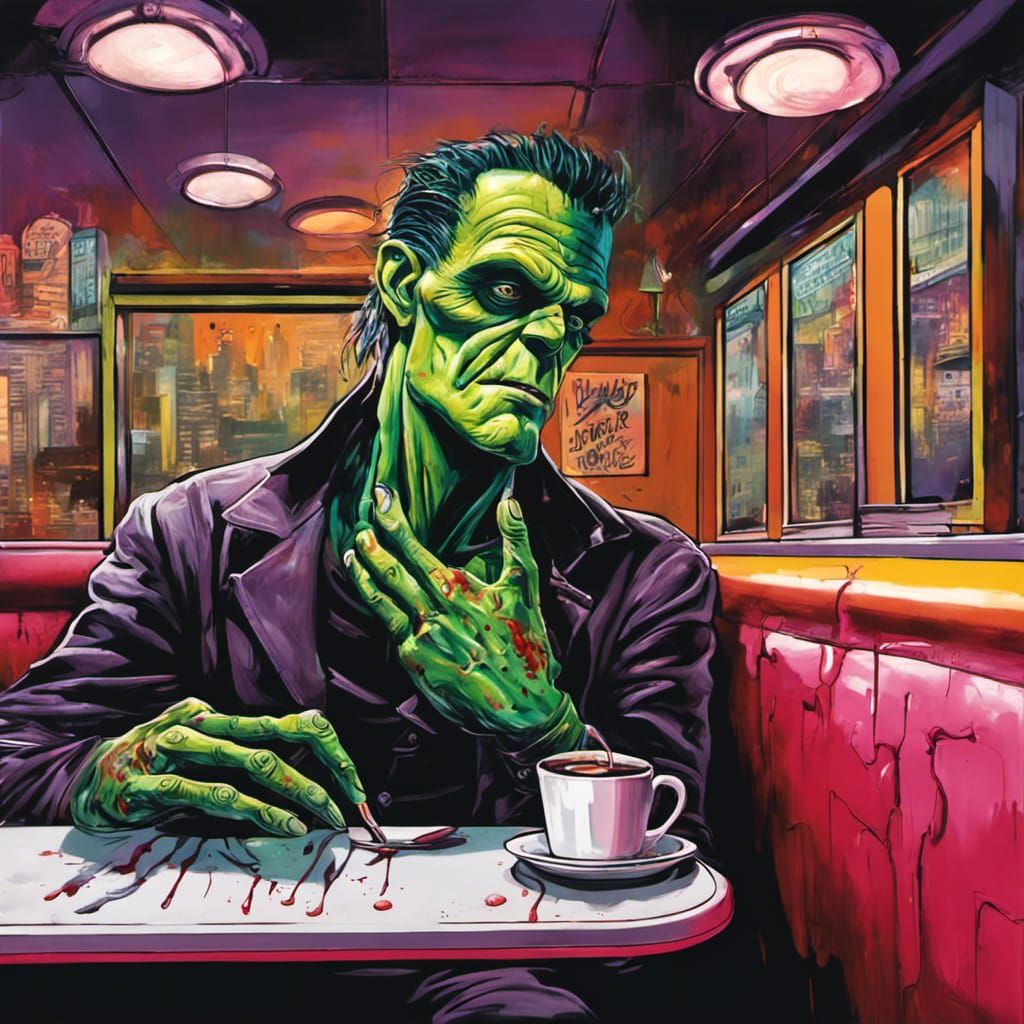 Frankenstein's Monster Gets Coffee: Graffiti Street Art