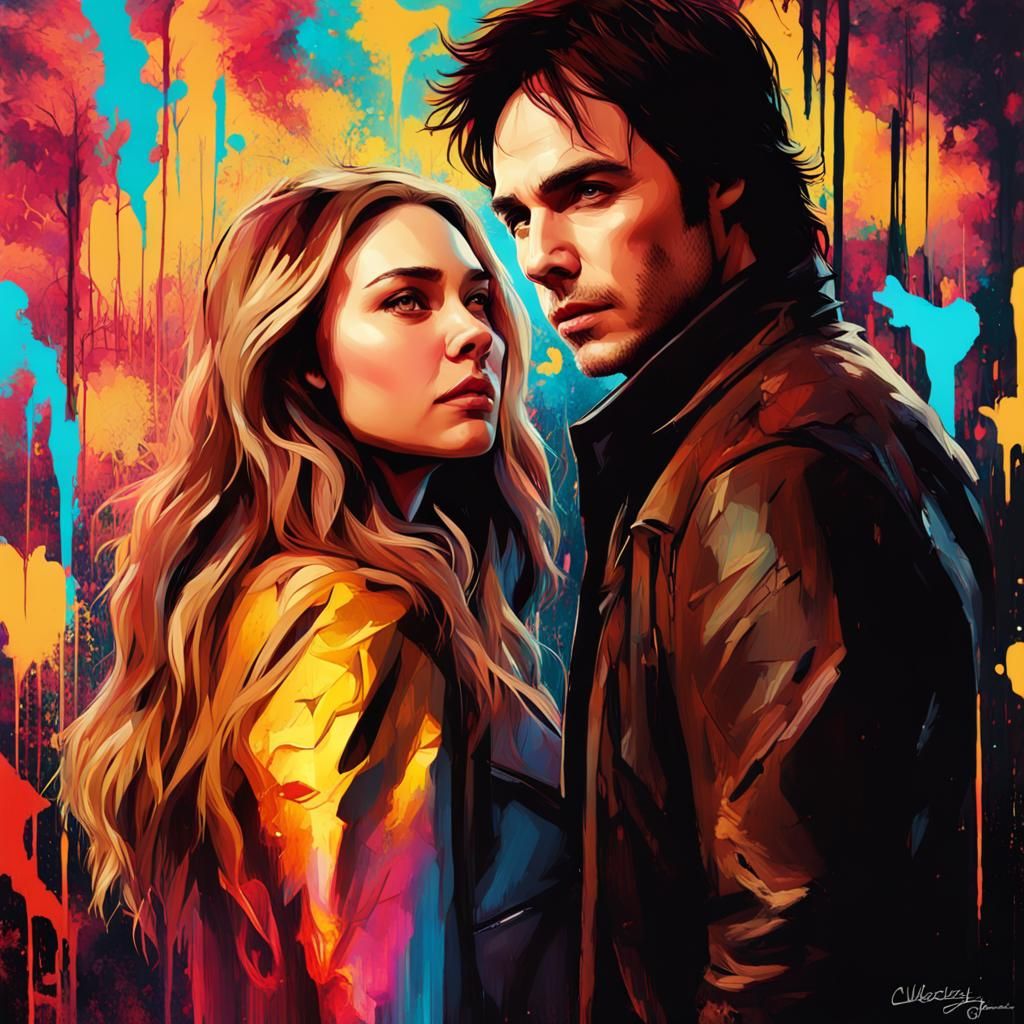 Wanda and Damon in a Neon Magic Forest