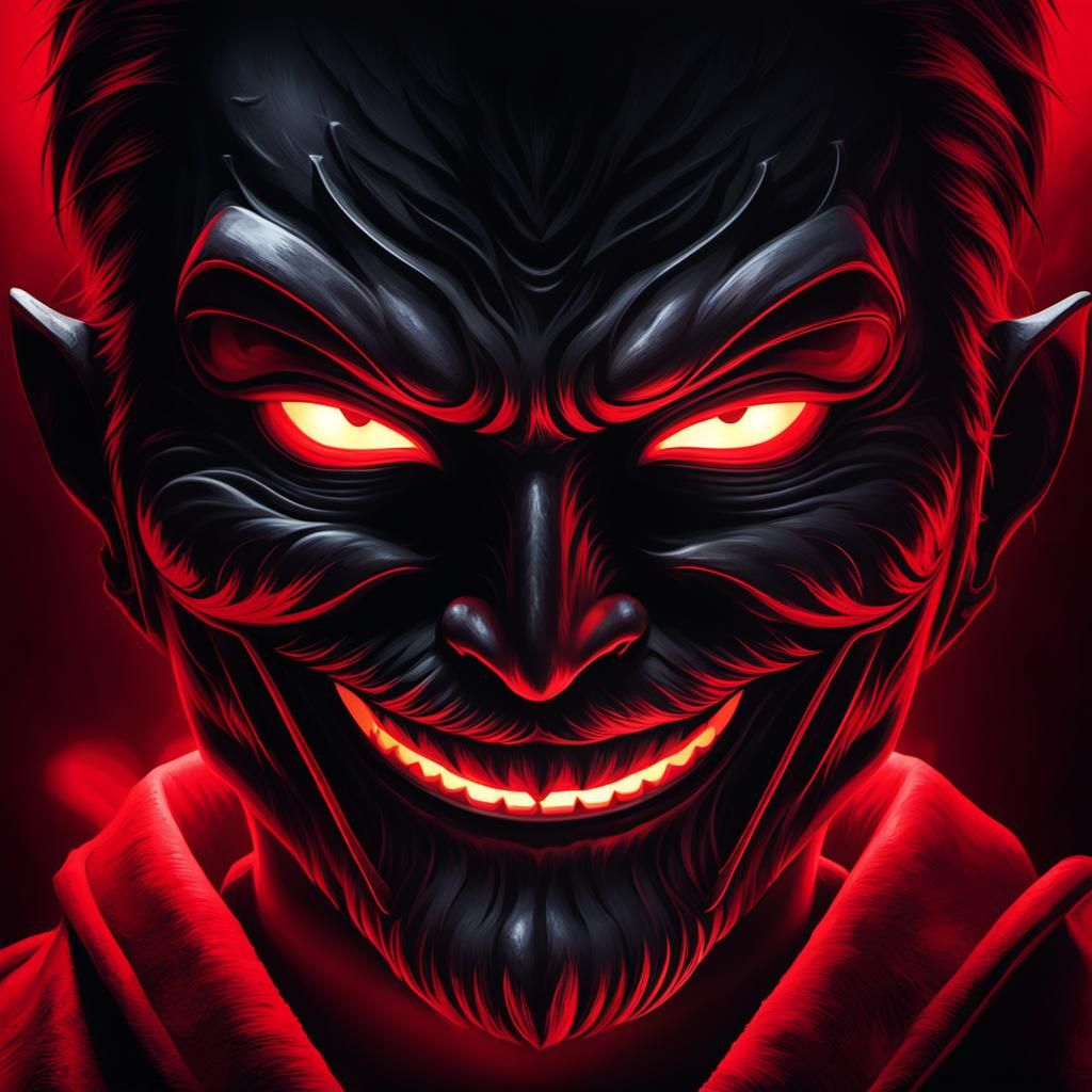 Horror Mask Portrait with Neon Red Highlights