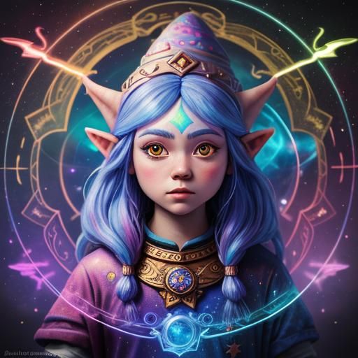 Female Gnome in Holographic Cosmic Style