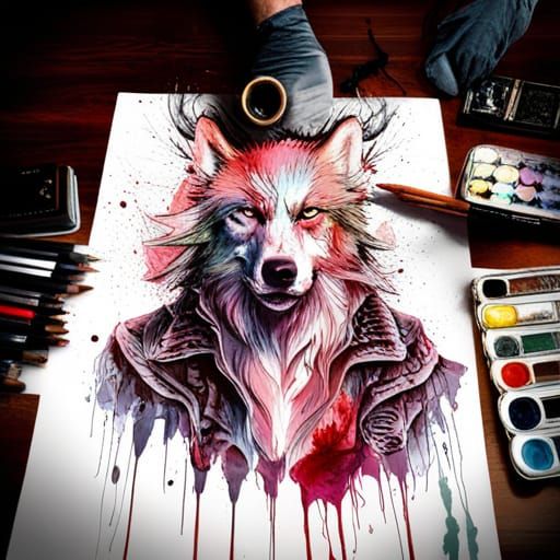 Giant Undead Wolf of Nightmares in Horror Painting Style