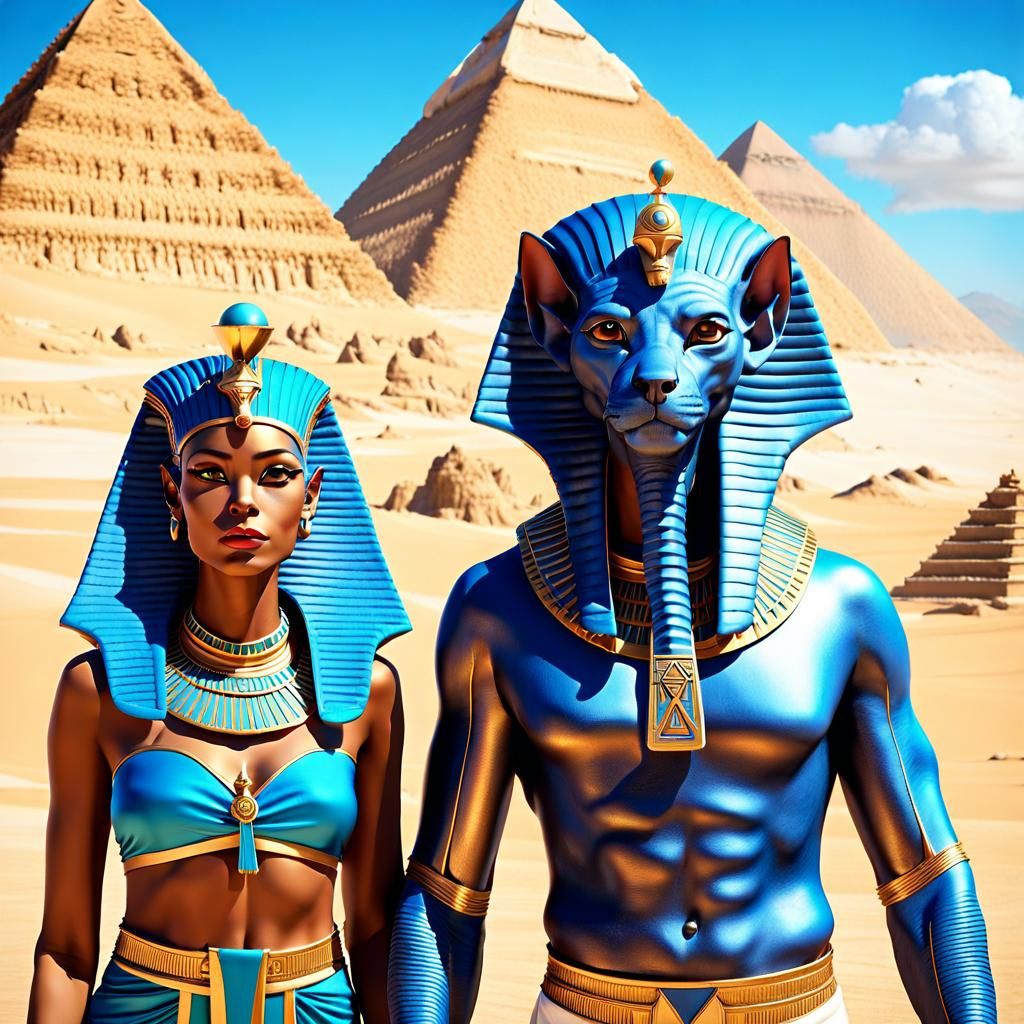 Egyptian Pharaoh Cat and Alien Love, 3D Render