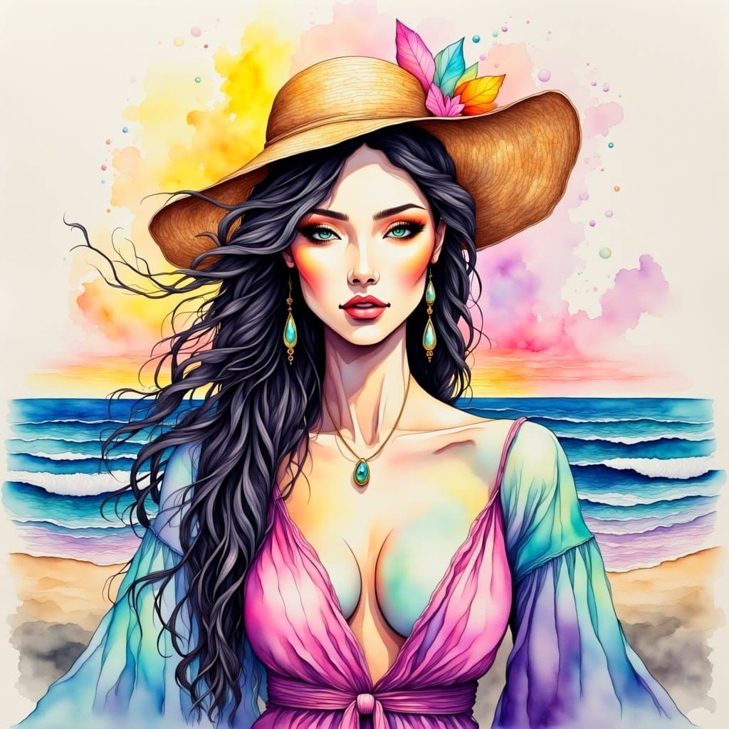 Stylish Boho Goddess Basks in Ocean Sunshine