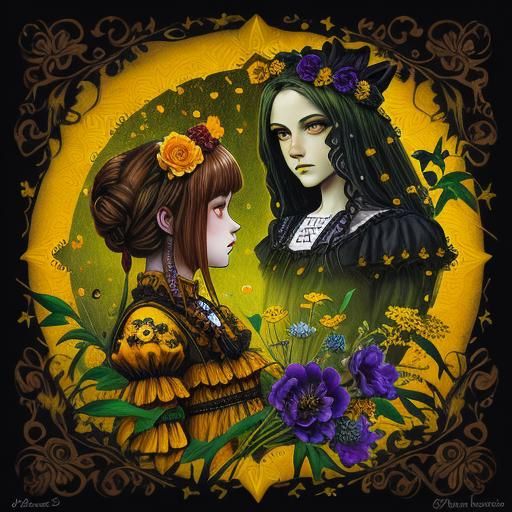 Gothic Flowers, Bees, and Green Grass at Twilight