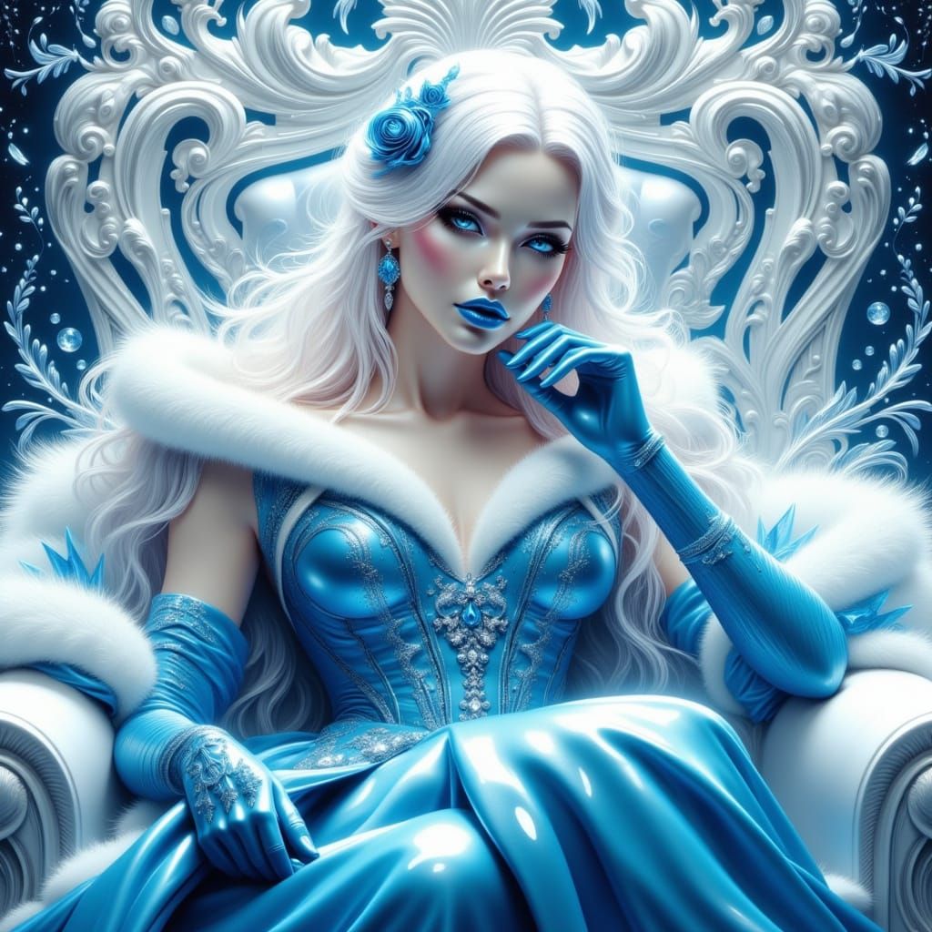 Elegant Ice Queen in Cyberpunk Aesthetic
