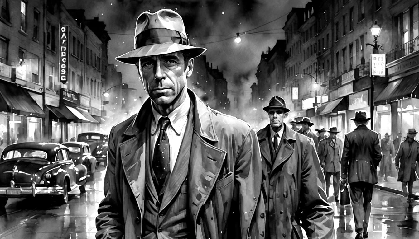 Film Noir Detective in Watercolor Style