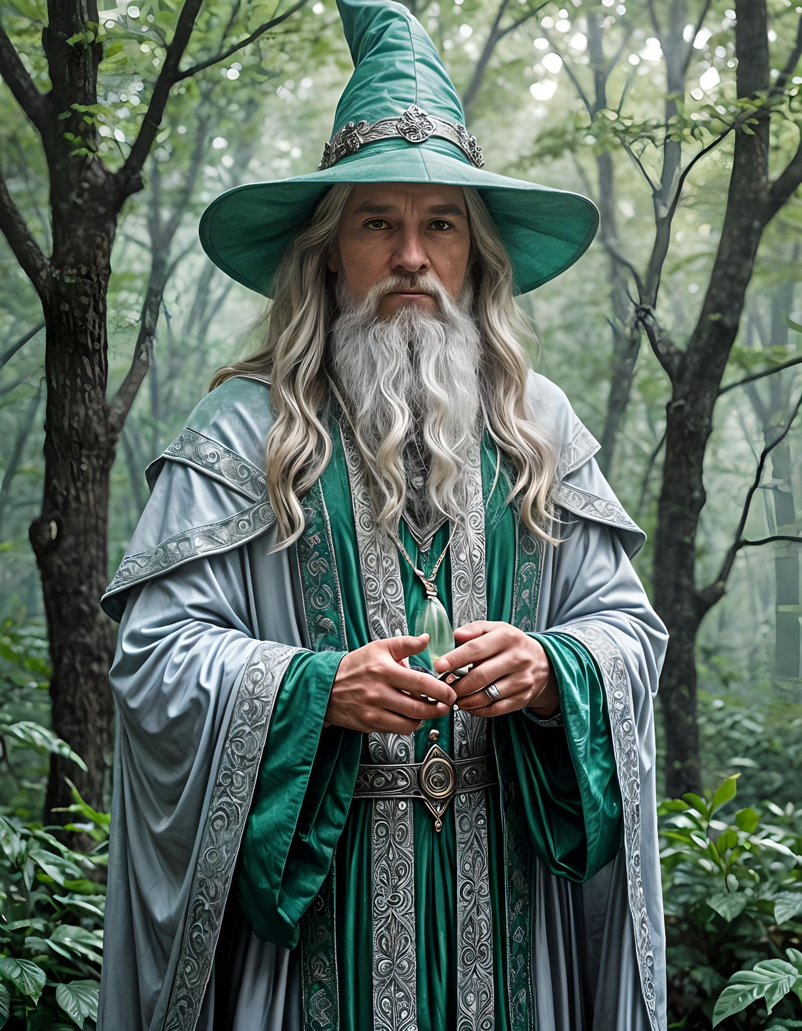 Ethereal Green and Silver Wizard Portrait