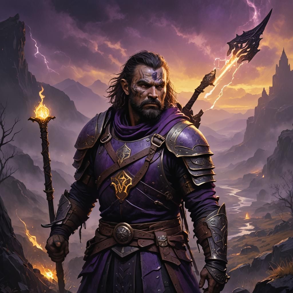 Mysterious Warrior with Glowing Staff in Dark Fantasy Art